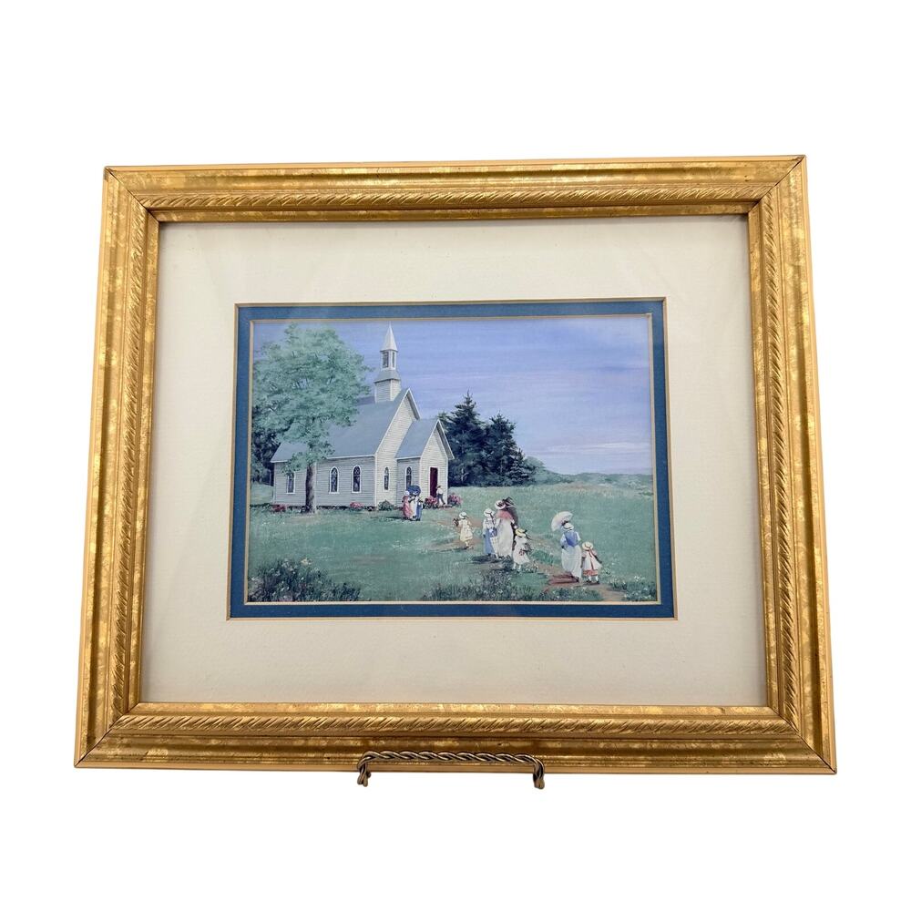 "The Gathering Place" Ann Mount Fine Art Print Gold Tone Wood Frame 12" x 10"